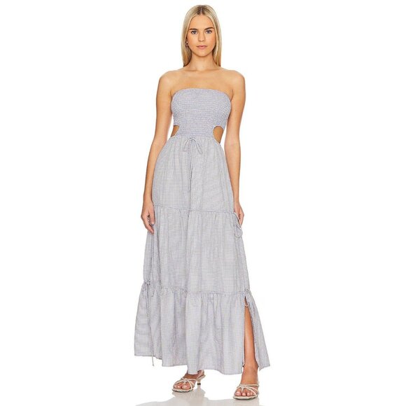 Rays for Days Kelle Cut Out Maxi Dress Coastal Cool Gingham Womens Size Medium - Picture 1 of 11